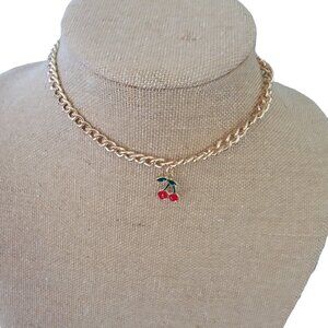 Attic Salt Golden Chain Cherry Charm Necklace